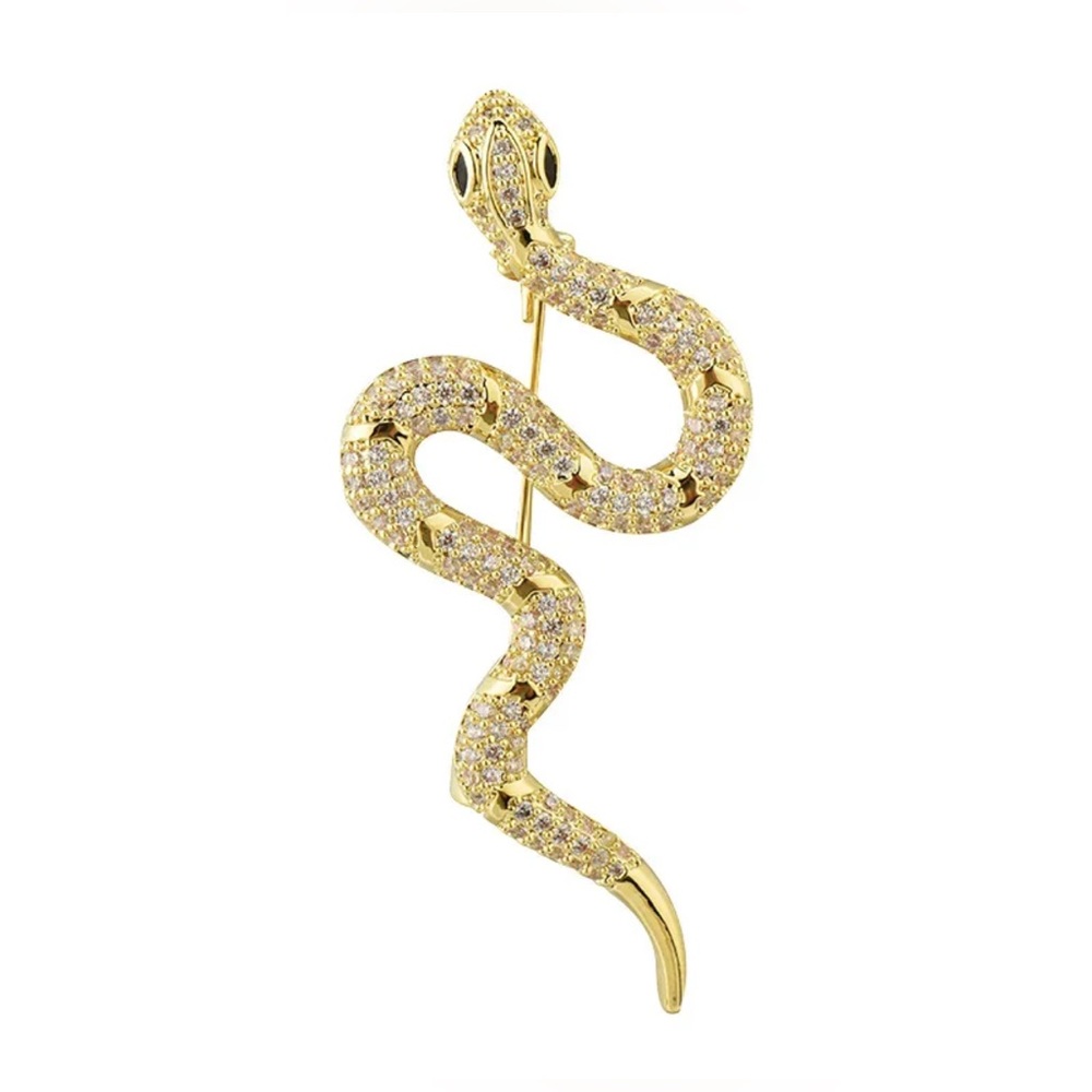 Gold Snake Brooch – Crystal Serpenti Pin 2.36”